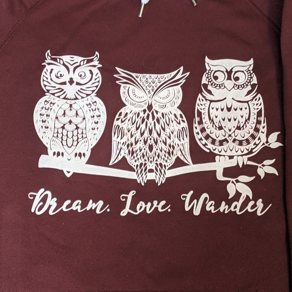 Maroon Owl Hoodie Sweatshirt - Picture 2 of 2